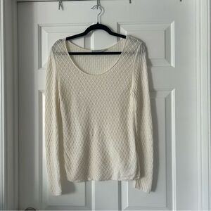 MM Laflour Long Sleeve Sweater Ivory Scoop Neck Smocked 100% Cotton